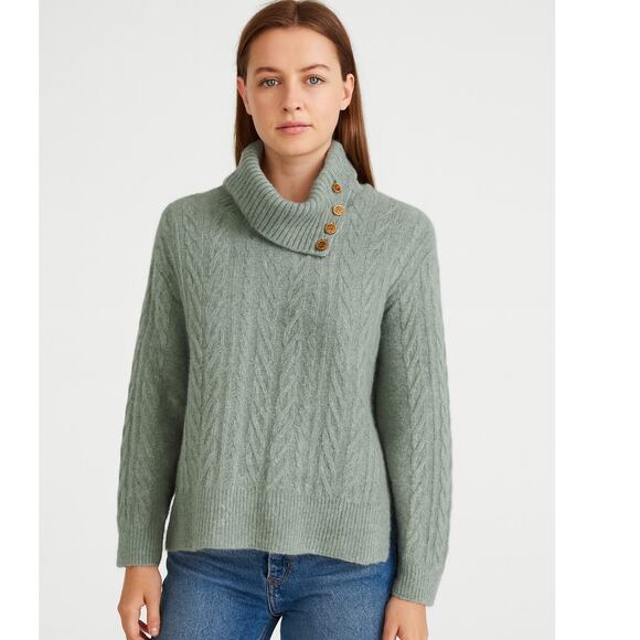 EP SZ L Mohair Wool Blend Cable Knit Sweater Soft Green Gold Buttons - Picture 1 of 6